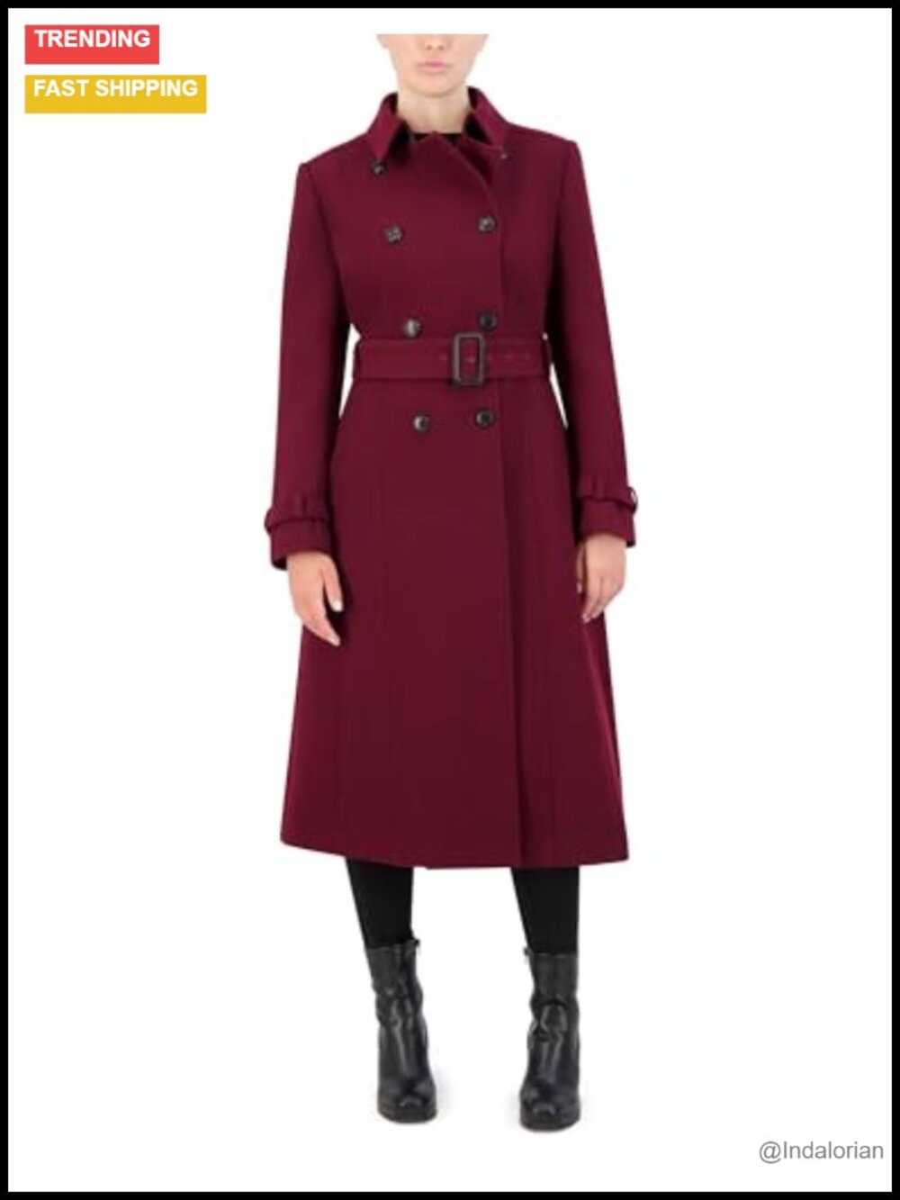 Wool Trench Coat Flared Slick Quilted Tailored Women's Winter Coat